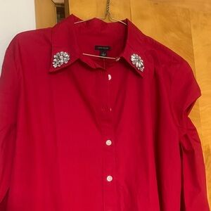 Anne Klein Ruby Red Embellished Shirt